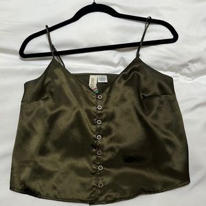 Olive green silk crop top